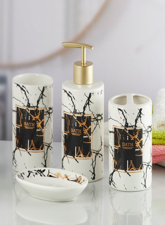 Kookee Ceramic Bathroom Set - Stylish 4 Piece Bath Accessories Kit with Soap Dispenser, Toothbrush Holder, Tumbler & Soap Dish - Modern & Designer Decor for Home & Guest Bathrooms, White/Black (8234) - Image 2